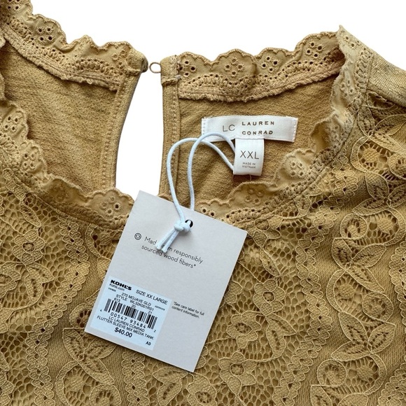 LC Lauren Conrad Mojave Gold Lace Flatter Short Sleeve Tank Top XXL NWT - Picture 4 of 5